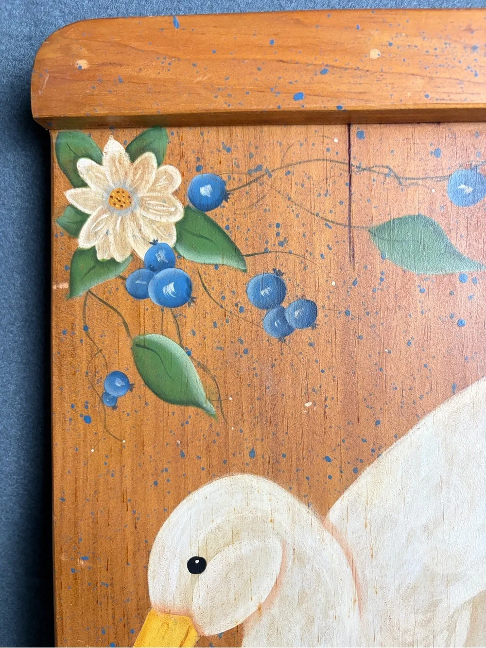 Vintage Cottagecore Hand Painted Wood Goose Wall Decor Floral Folk Art Plaque